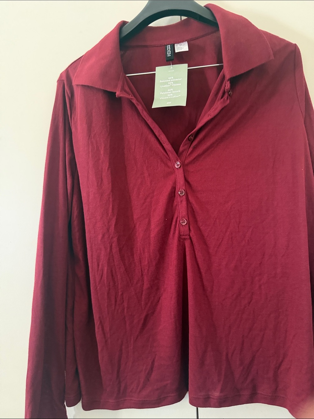 Classic Burgundy Long-Sleeve Polo Top